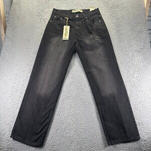 Vintage Noiz Jeans Mens 34x32 Black Cotton Denim Straight Baggy Workwear Faded